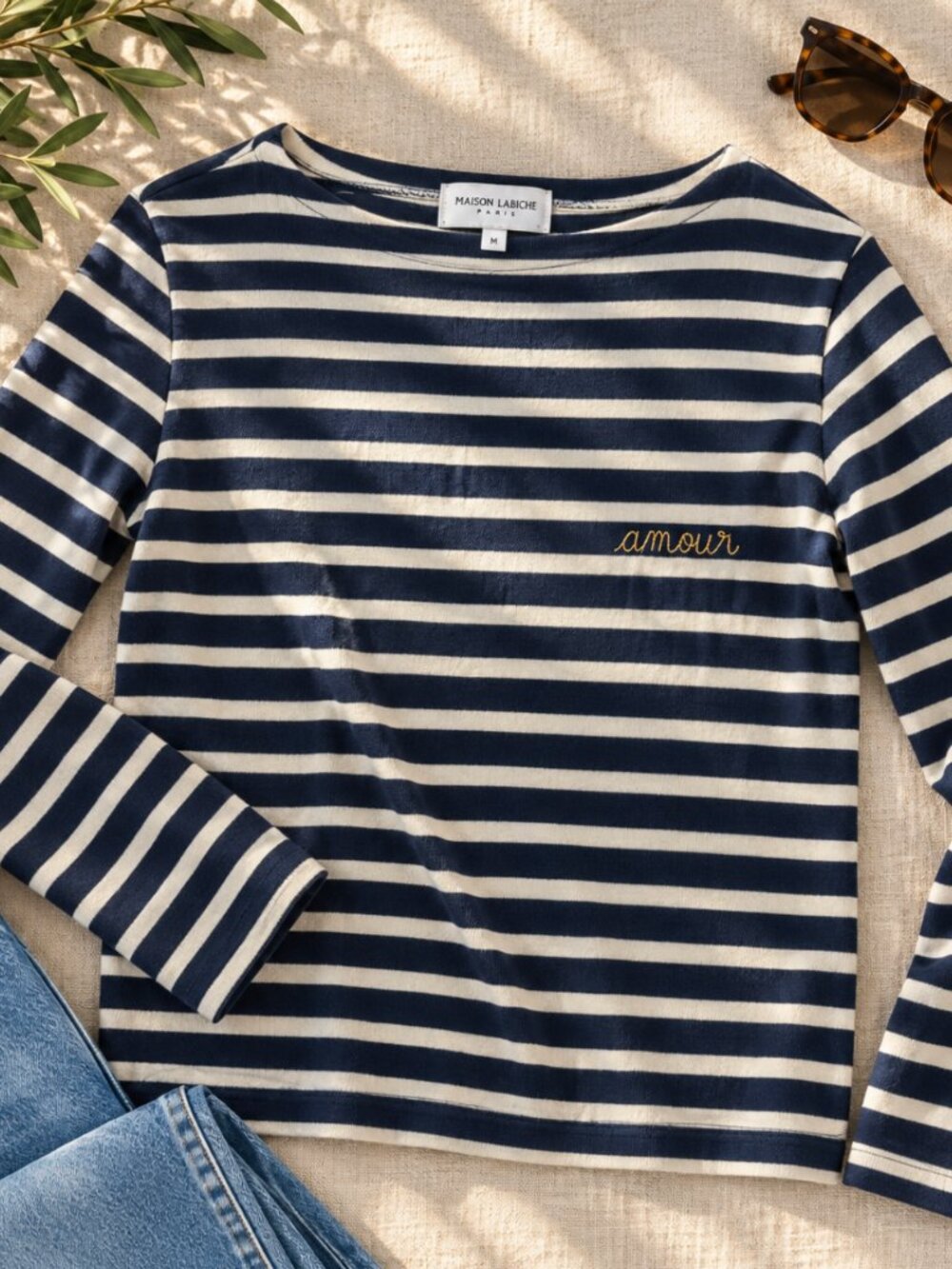 Maison Labiche Paris Amour Breton Stripe Long Sleeve Top Navy Cream M